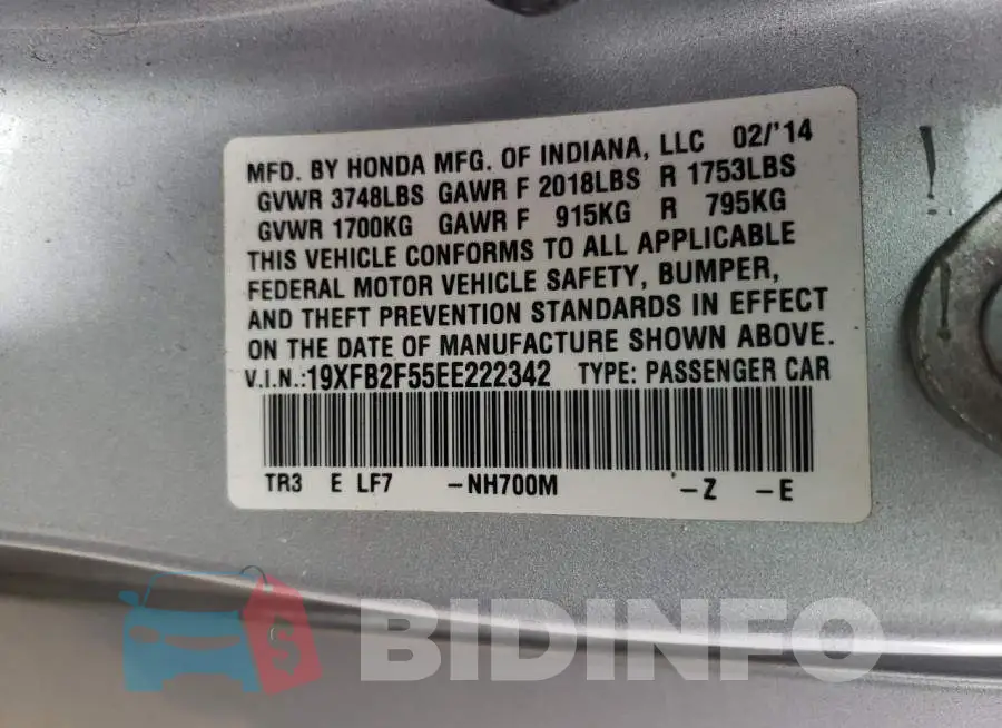 19XFB2F55EE222342 Photo# 12