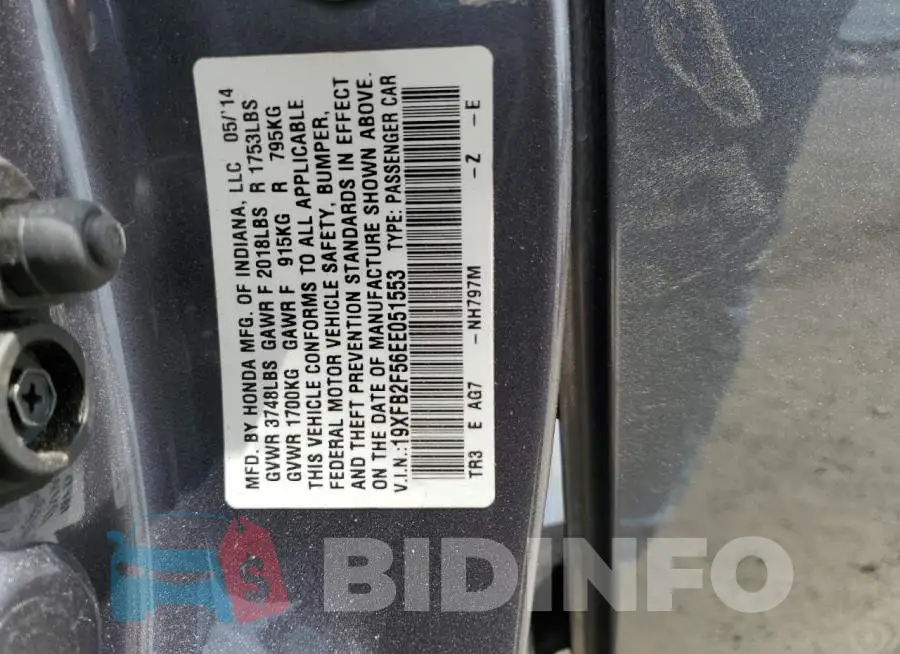 19XFB2F56EE051553 Photo# 13