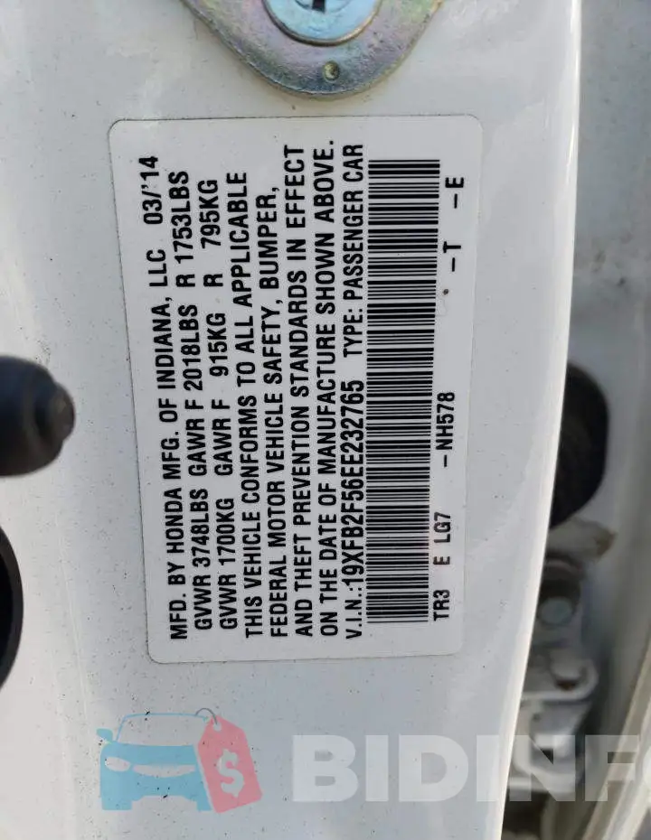 19XFB2F56EE232765 Photo# 13