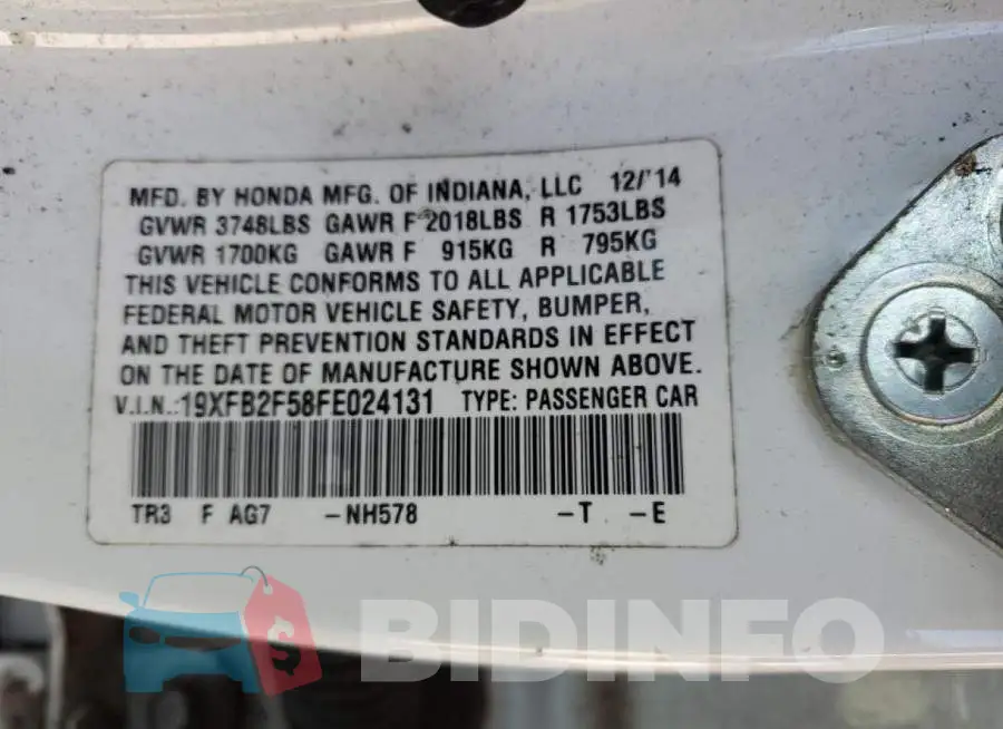 19XFB2F58FE024131 Photo# 13