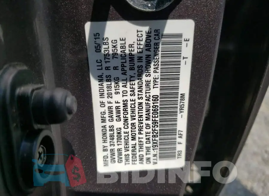 19XFB2F59FE069160 Photo# 12