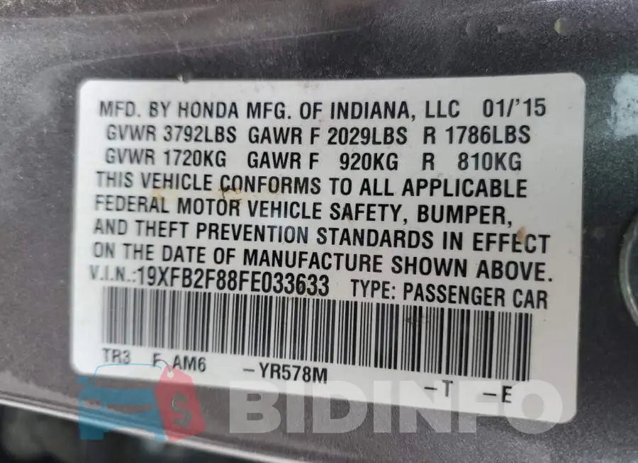 19XFB2F88FE033633 Photo# 12