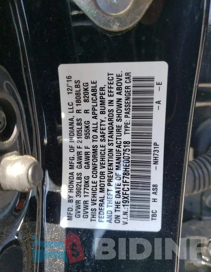 19XFC1F78HE007518 Photo# 12