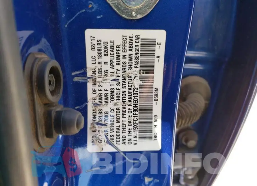 19XFC1F90HE013721 Photo# 12