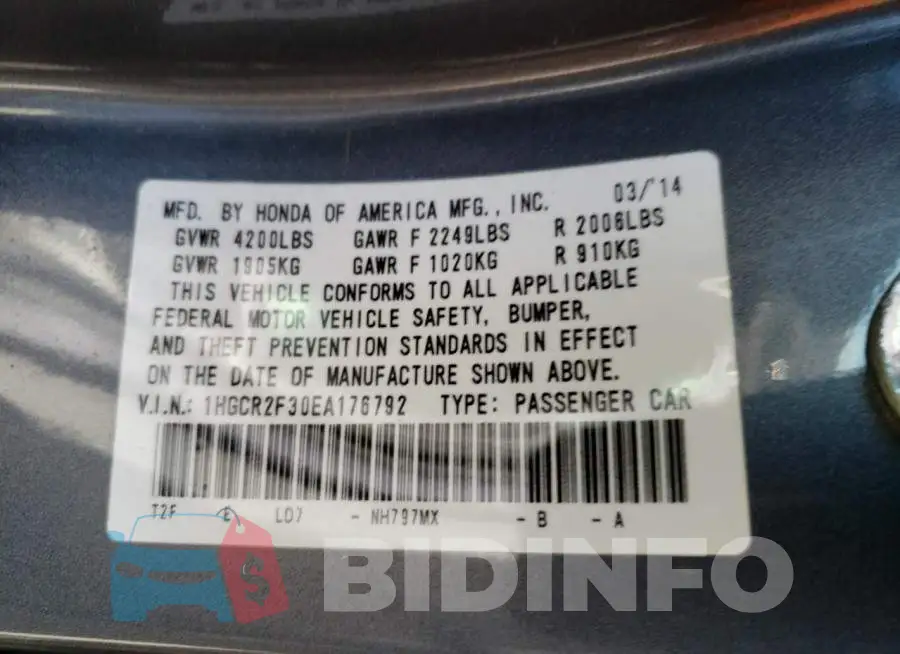 1HGCR2F30EA176792 Photo# 12