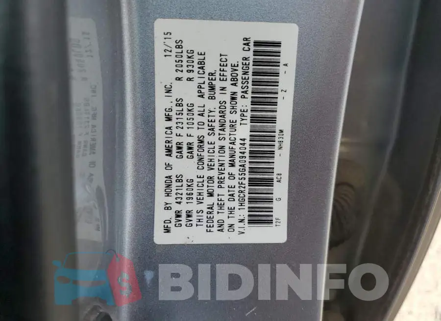 1HGCR2F55GA094044 Photo# 12