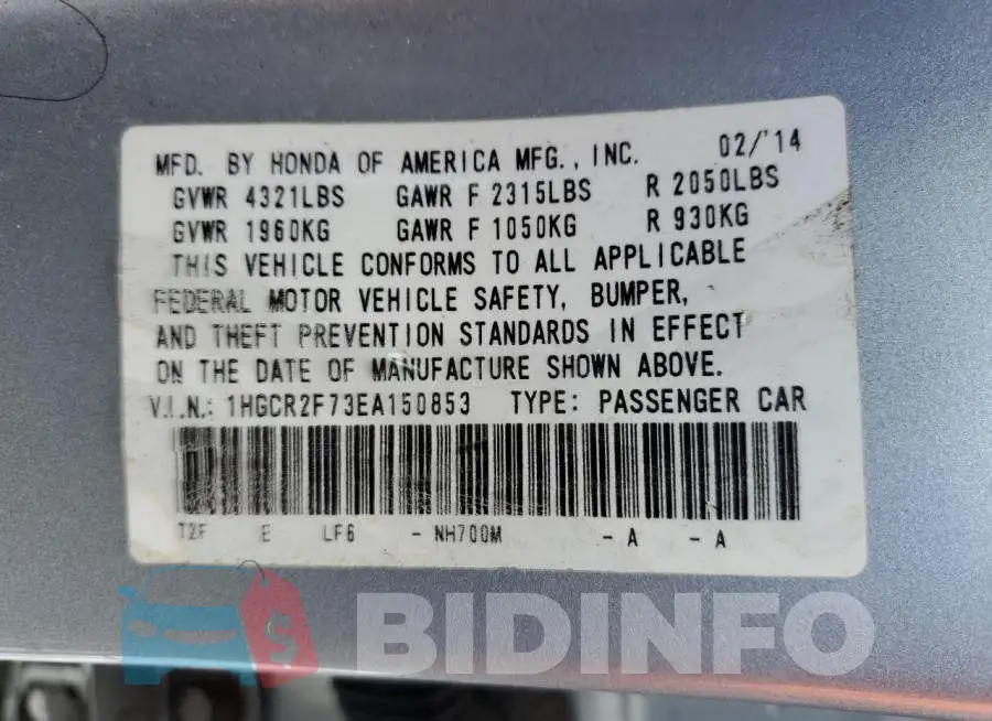 1HGCR2F73EA150853 Photo# 13