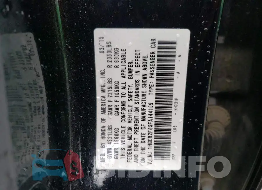 1HGCR2F85FA144109 Photo# 13