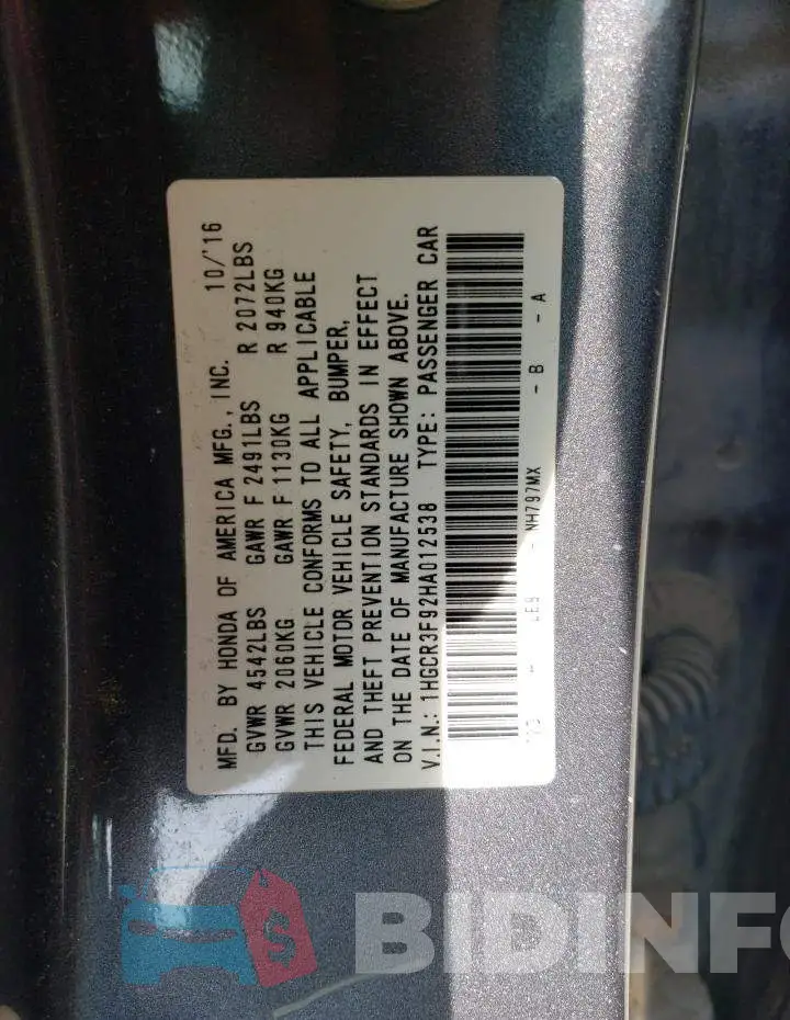 1HGCR3F92HA012538 Photo# 13
