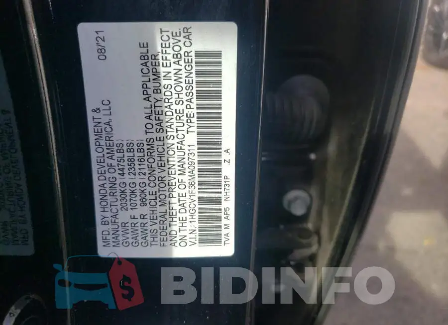 1HGCV1F36MA097311 Photo# 12