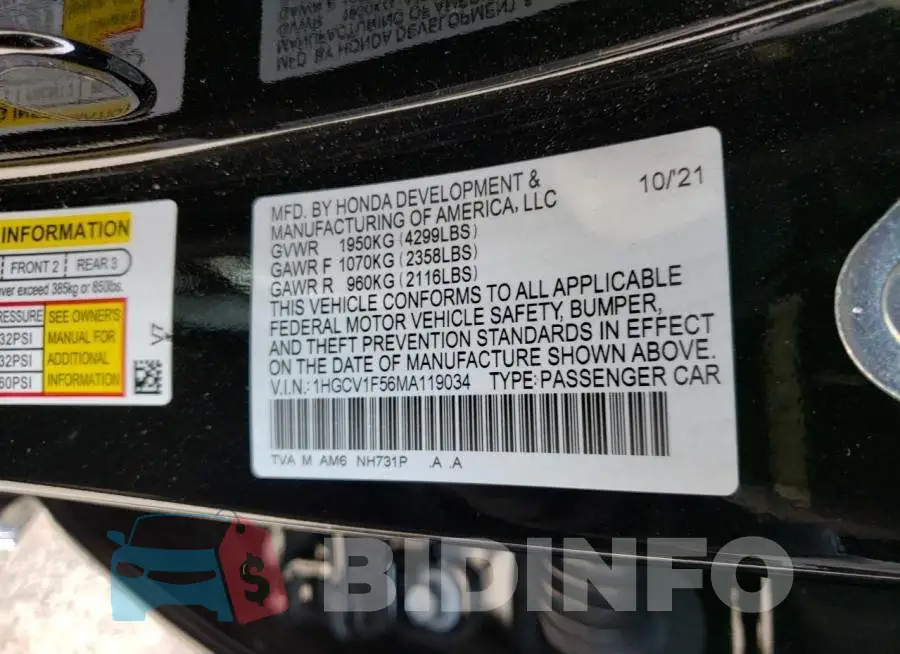 1HGCV1F56MA119034 Photo# 12