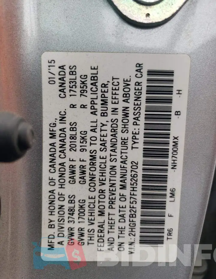 2HGFB2F57FH526702 Photo# 12
