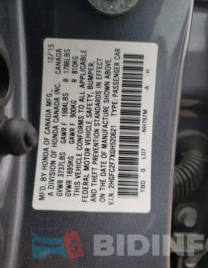 2HGFC2F7XGH520621 Photo# 12