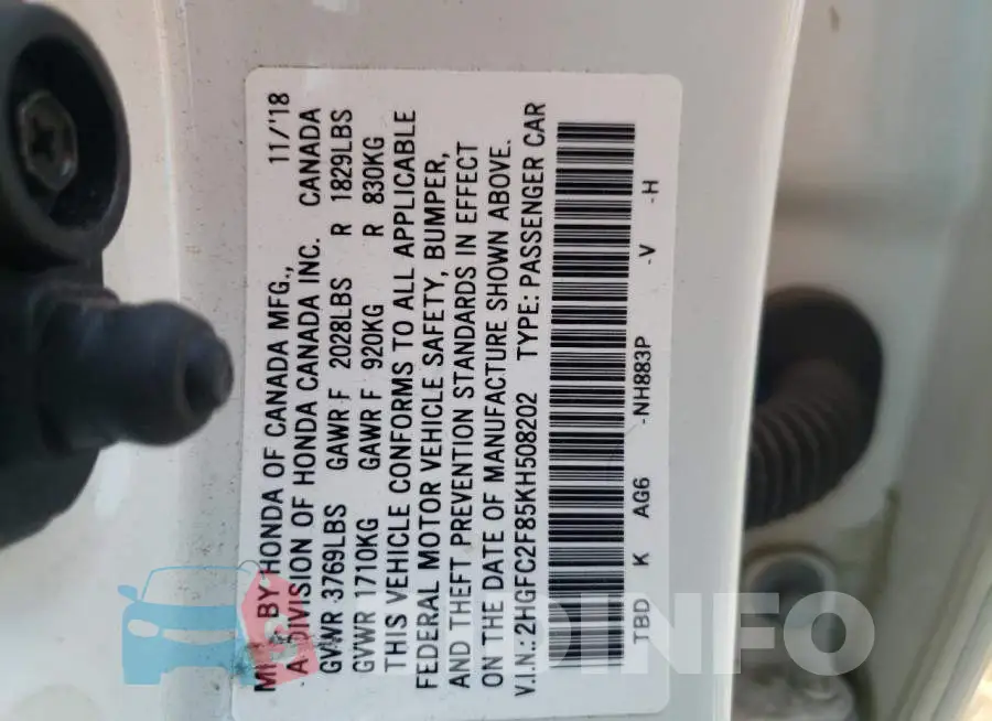2HGFC2F85KH508202 Photo# 12