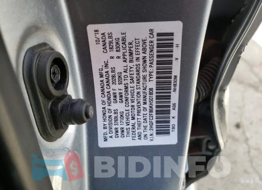 2HGFC2F86KH501808 Photo# 12