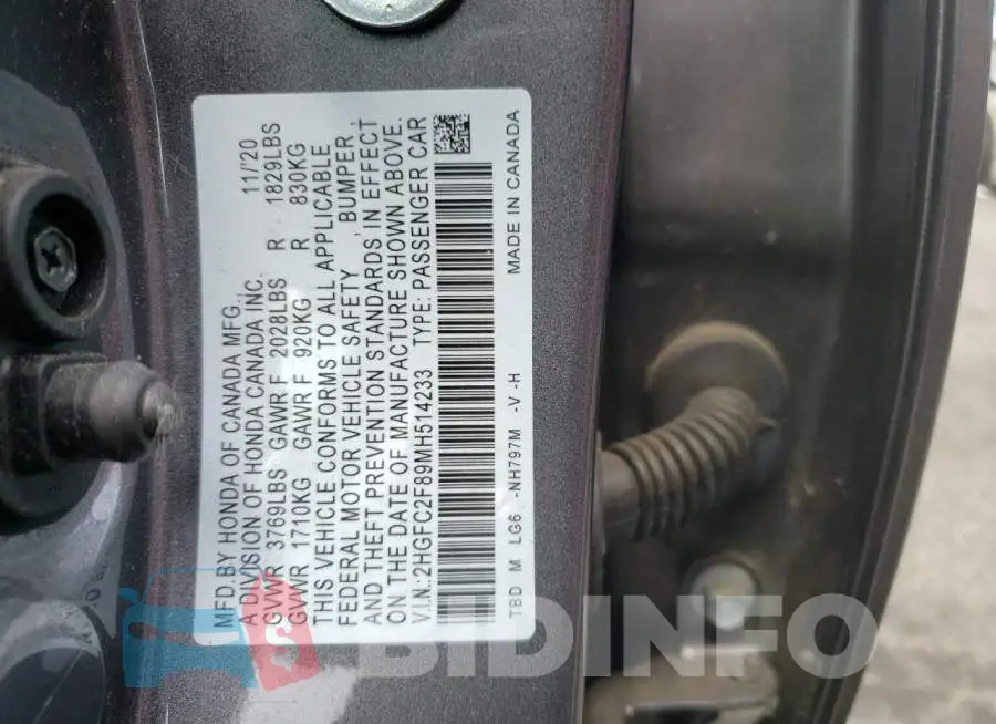 2HGFC2F89MH514233 Photo# 12