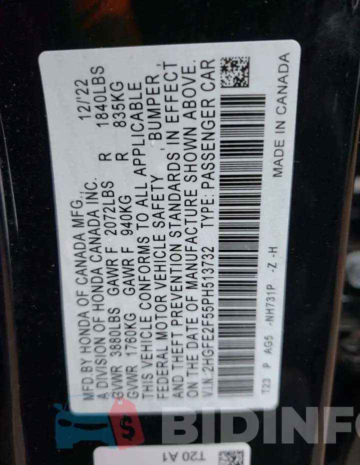 2HGFE2F55PH513732 Photo# 12