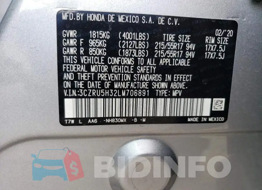 3CZRU5H32LM706891 Photo# 14