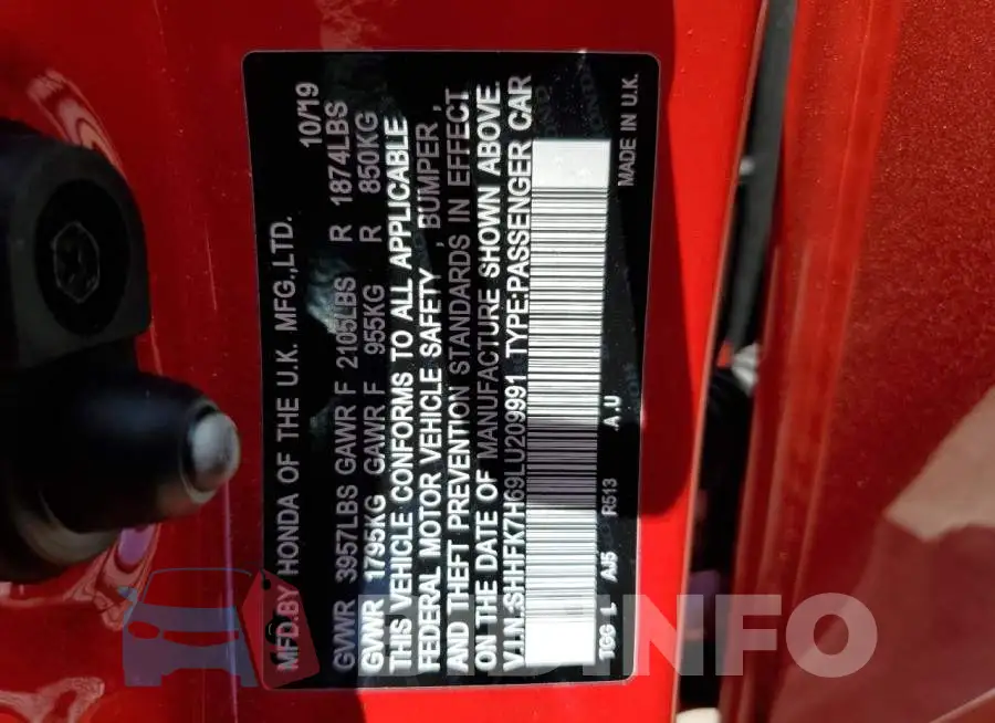 SHHFK7H69LU209991 Photo# 12