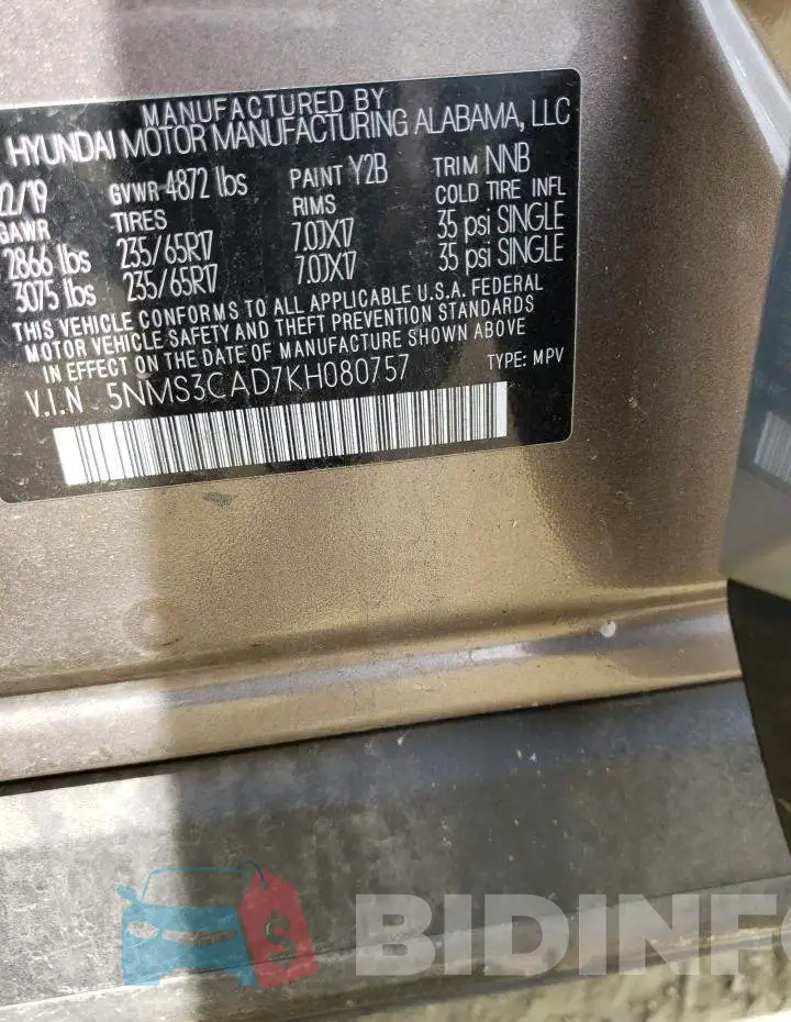 5NMS3CAD7KH080757 Photo# 13