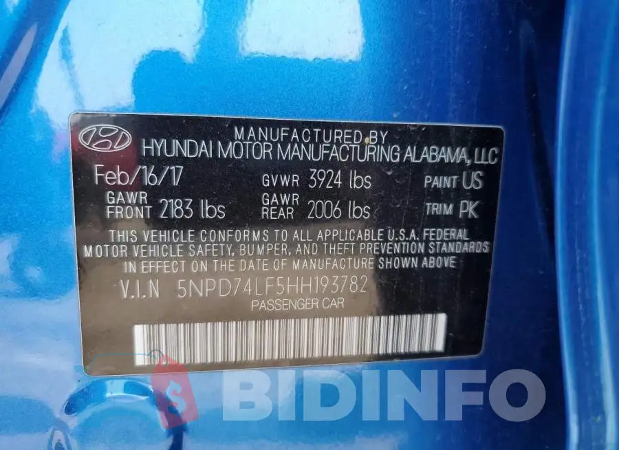 5NPD74LF5HH193782 Photo# 12