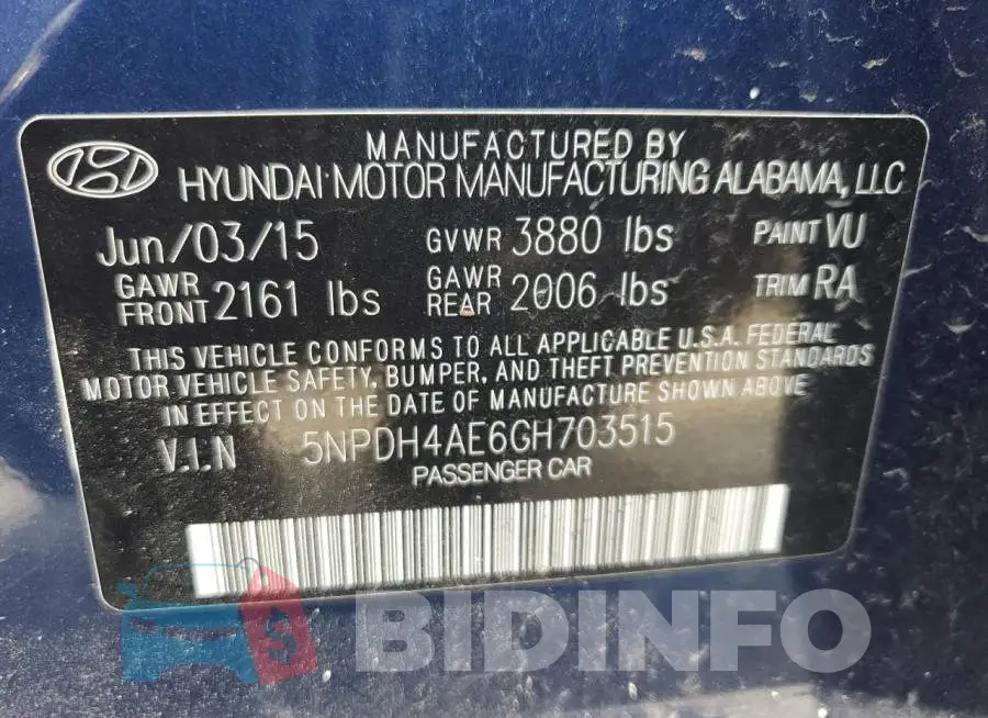 5NPDH4AE6GH703515 Photo# 13