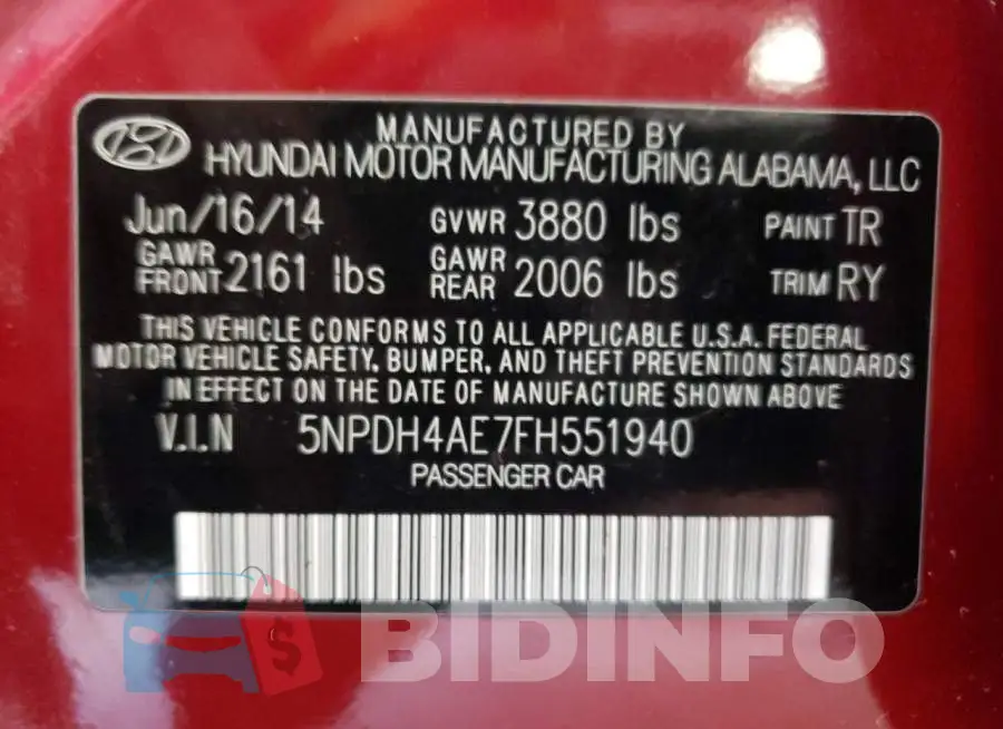 5NPDH4AE7FH551940 Photo# 12