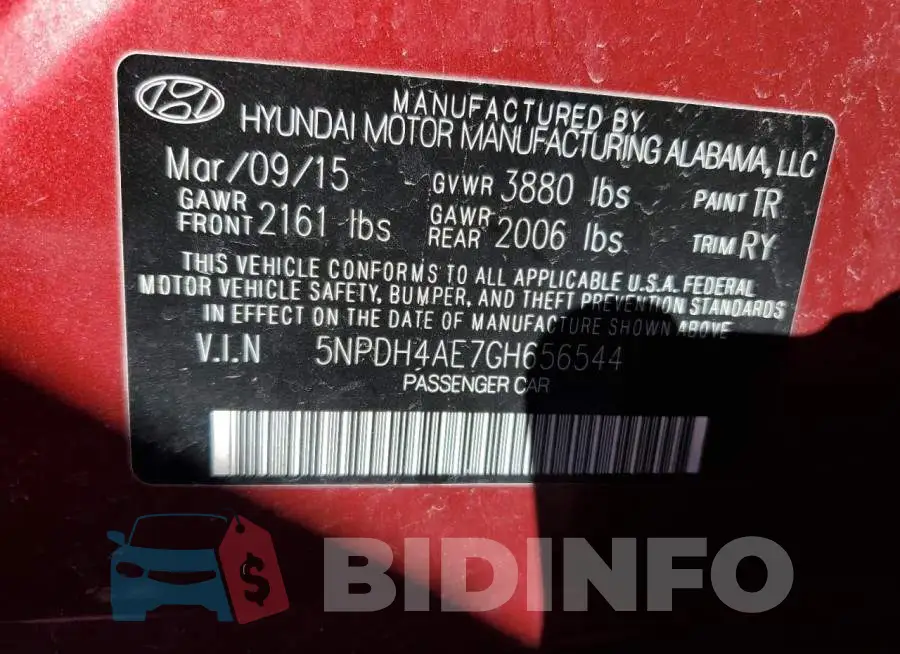 5NPDH4AE7GH656544 Photo# 12