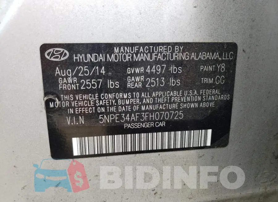 5NPE34AF3FH070725 Photo# 12