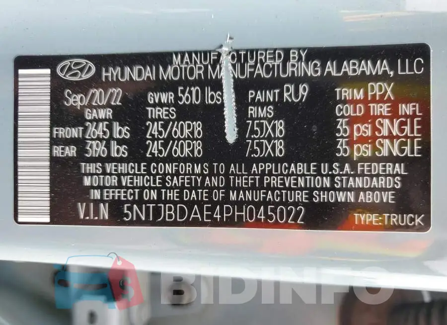 5NTJBDAE4PH045022 Photo# 13