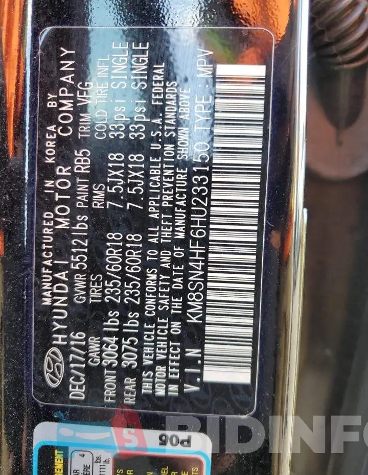KM8SN4HF6HU233150 Photo# 14