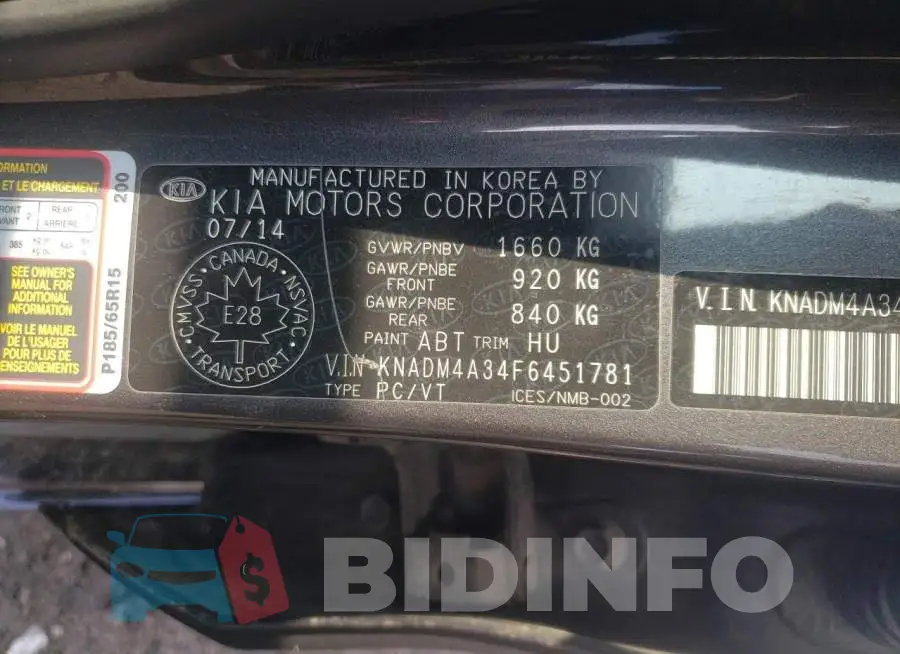 KNADM4A34F6451781 Photo# 12