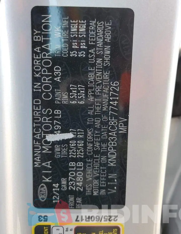 KNDPB3AC8F7741726 Photo# 12