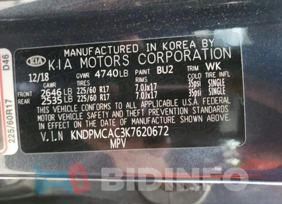 KNDPMCAC3K7620672 Photo# 14