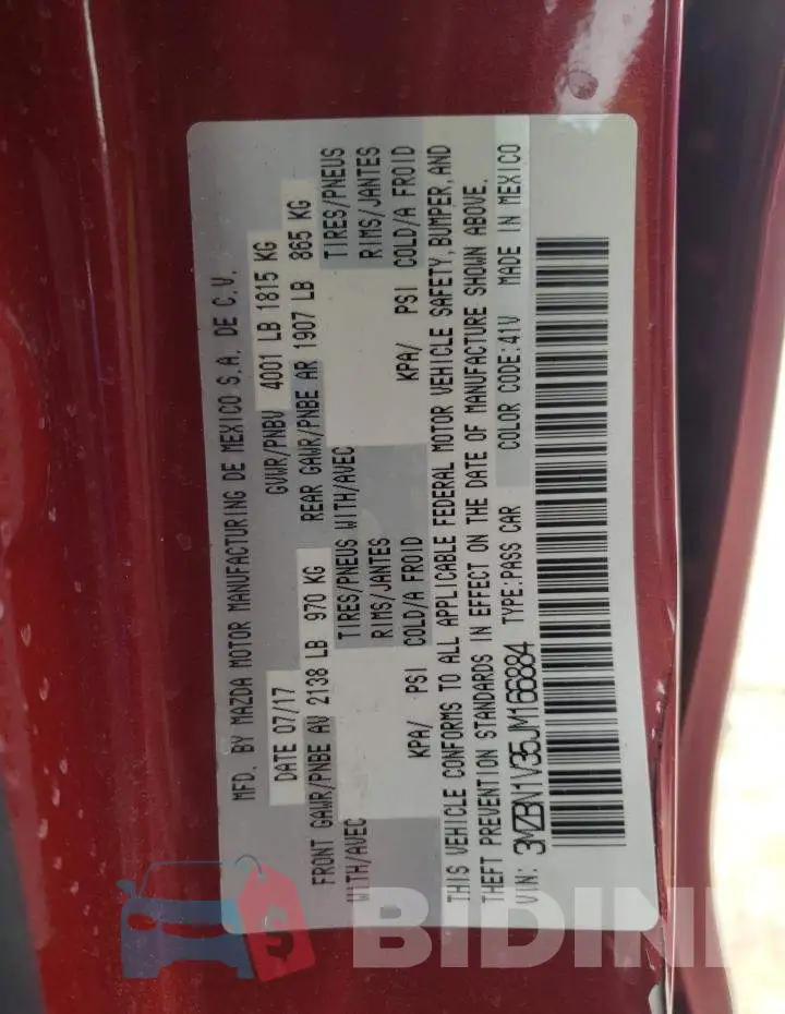 3MZBN1V35JM166884 Photo# 12