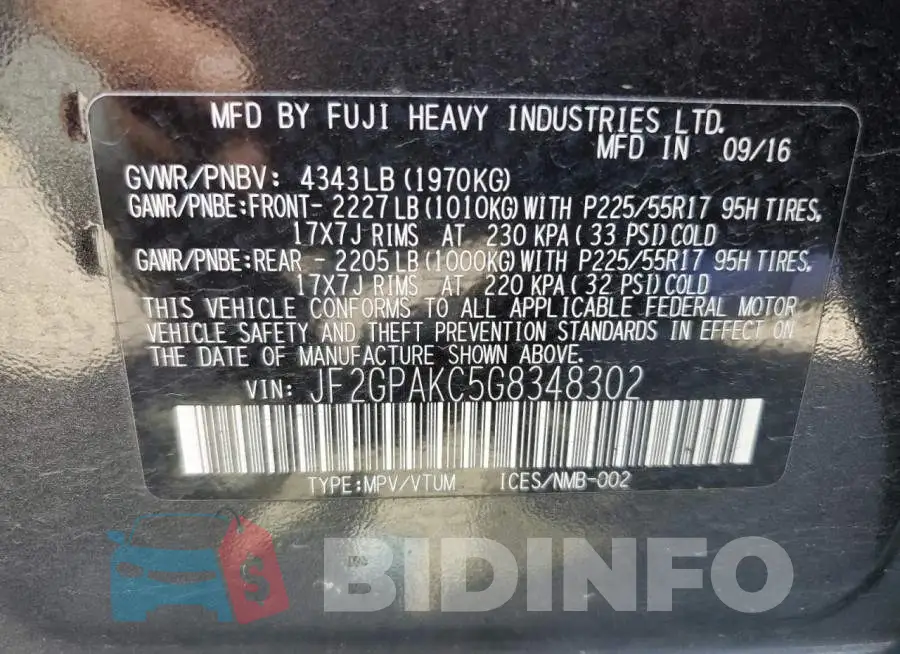 JF2GPAKC5G8348302 Photo# 13