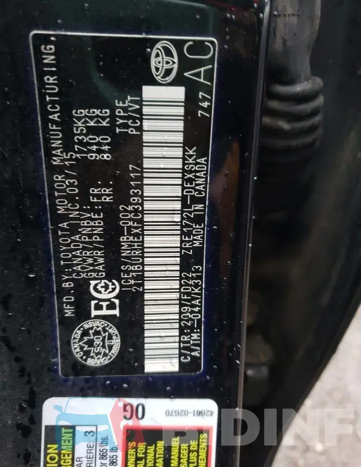 2T1BURHEXFC393117 Photo# 12