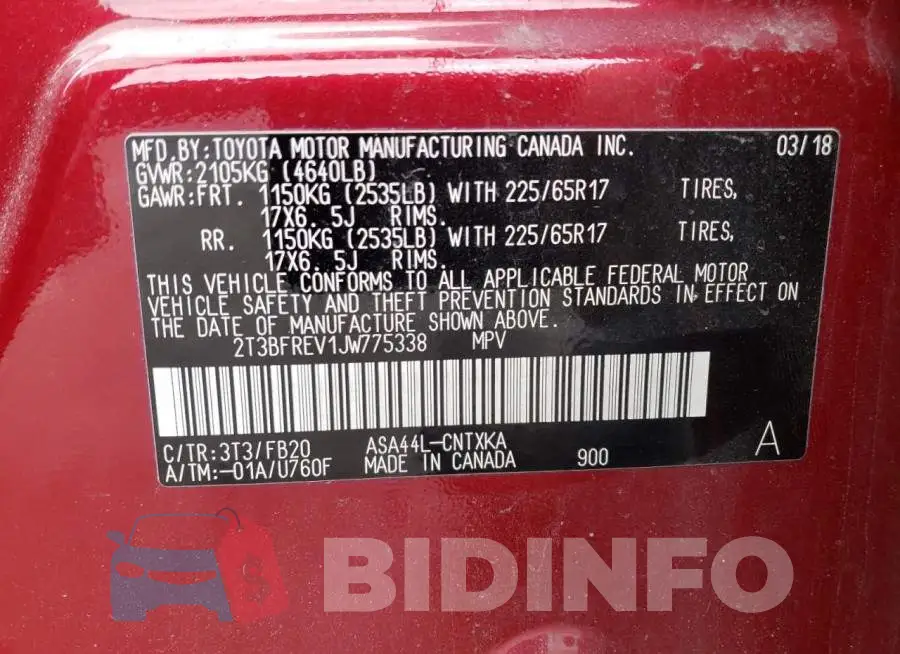 2T3BFREV1JW775338 Photo# 13