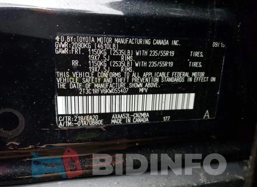 2T3C1RFV6KW055407 Photo# 13