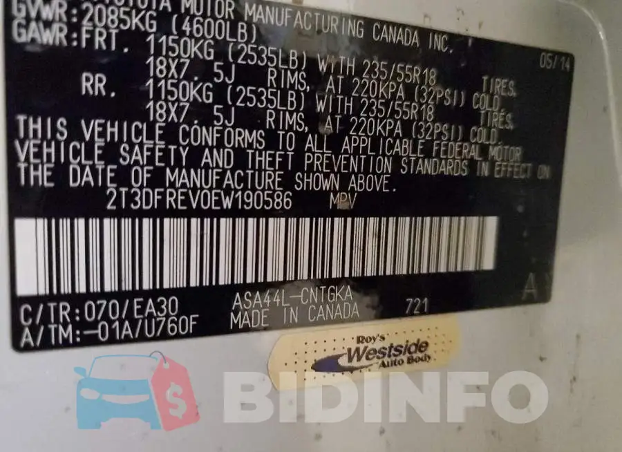 2T3DFREV0EW190586 Photo# 13