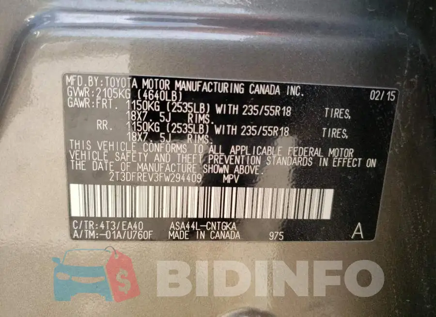 2T3DFREV3FW294409 Photo# 13