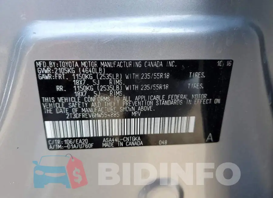 2T3DFREV6HW554885 Photo# 13