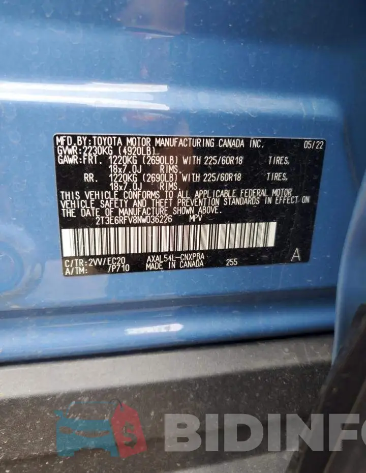 2T3E6RFV8NW036226 Photo# 13