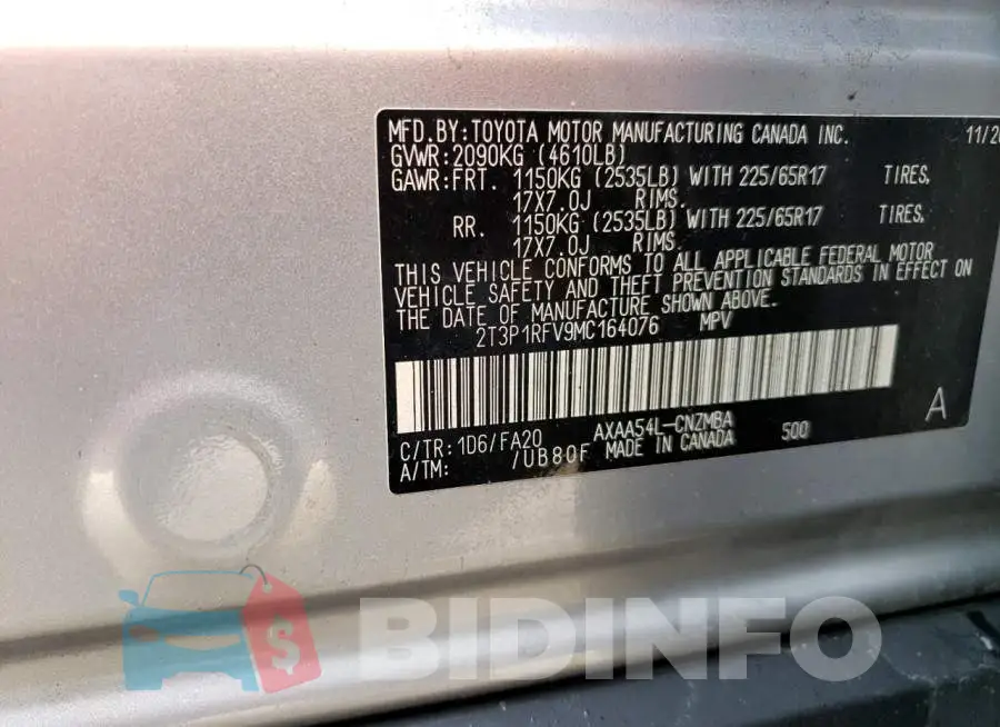 2T3P1RFV9MC164076 Photo# 13