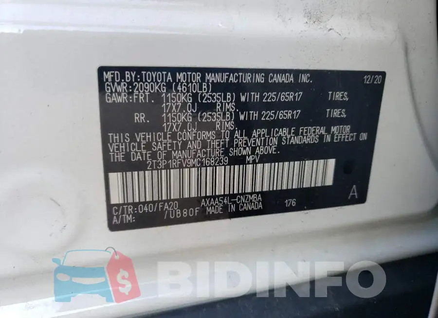 2T3P1RFV9MC168239 Photo# 13