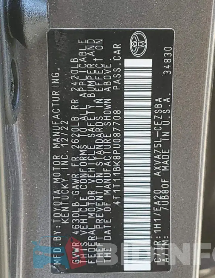 4T1T11BK8PU087708 Photo# 12