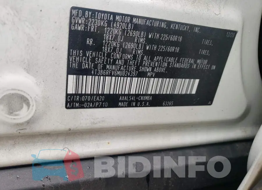 4T3B6RFV6MU024397 Photo# 13