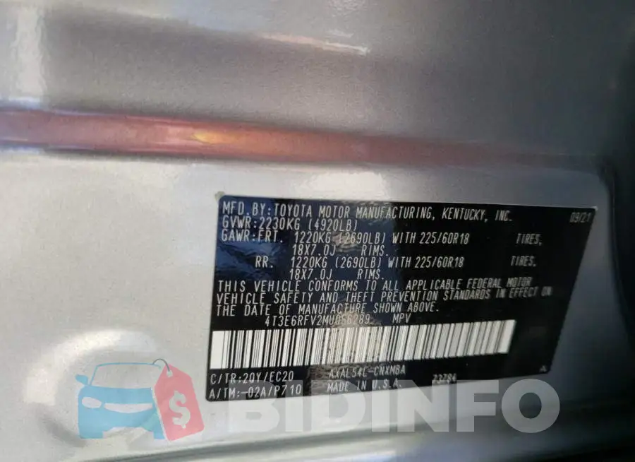 4T3E6RFV2MU056289 Photo# 13