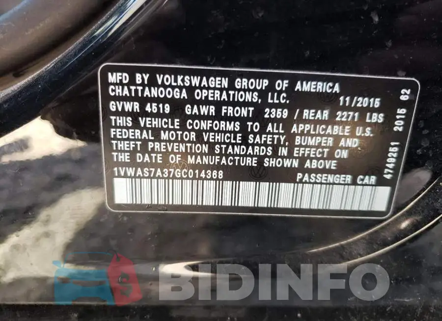 1VWAS7A37GC014368 Photo# 12
