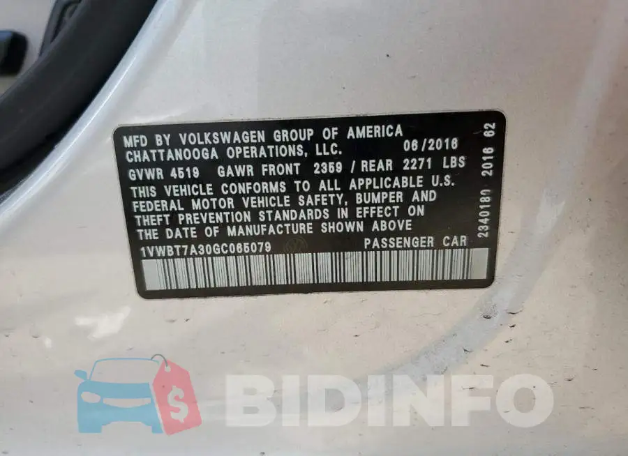 1VWBT7A30GC065079 Photo# 13